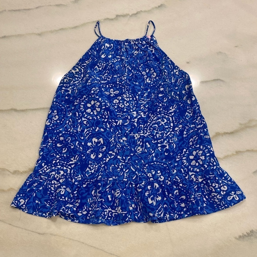 Lilly Pulitzer Millie Halter Tank Top Size XS Blue White 100% Silk